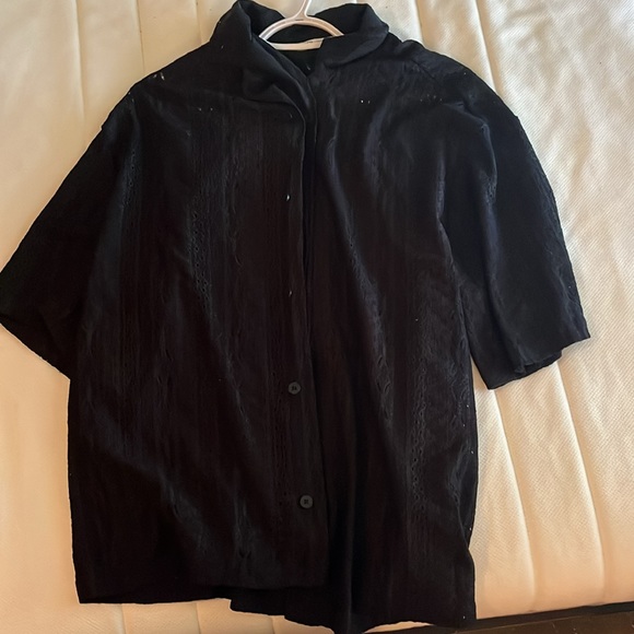 ZARA Men’s Medium Black Lace Button-Up Shirt - Picture 2 of 3